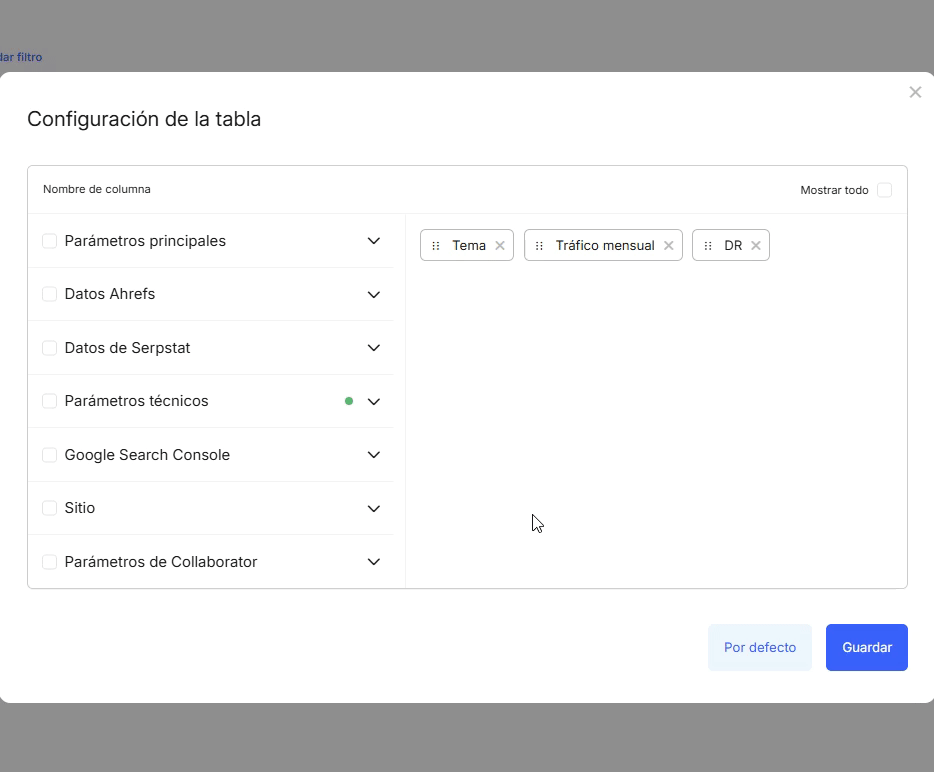 Cómo gestionar el orden de visualización de la métrica Google AI Overviews en el catálogo de Collaborator.