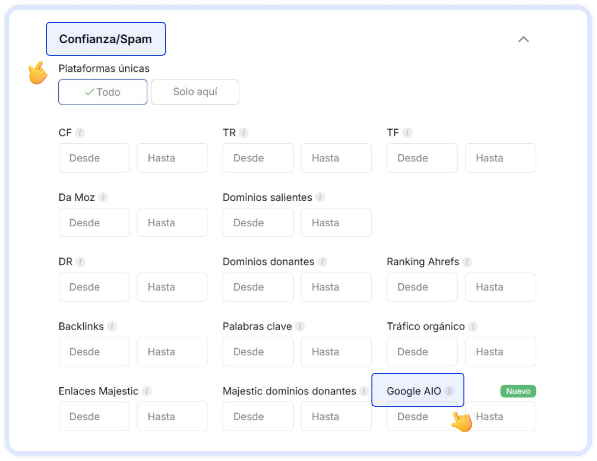 Cómo activar el filtrado por Google AI Overviews en el catálogo de Collaborator.