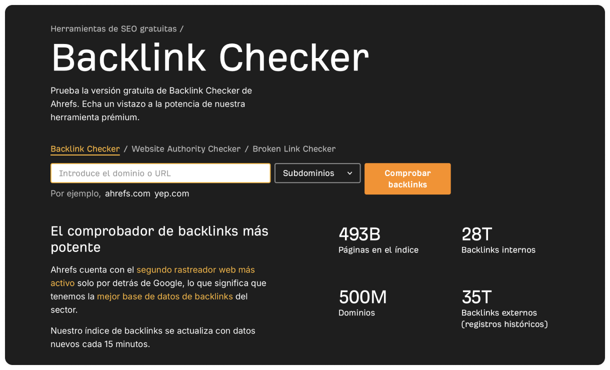 Backlink Checker gratuito de Ahrefs en español