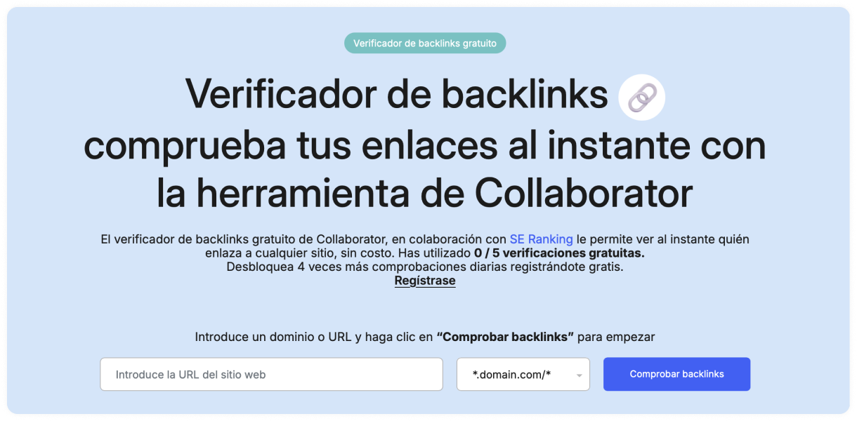 Verificador de backlinks gratuito de Collaborator en español