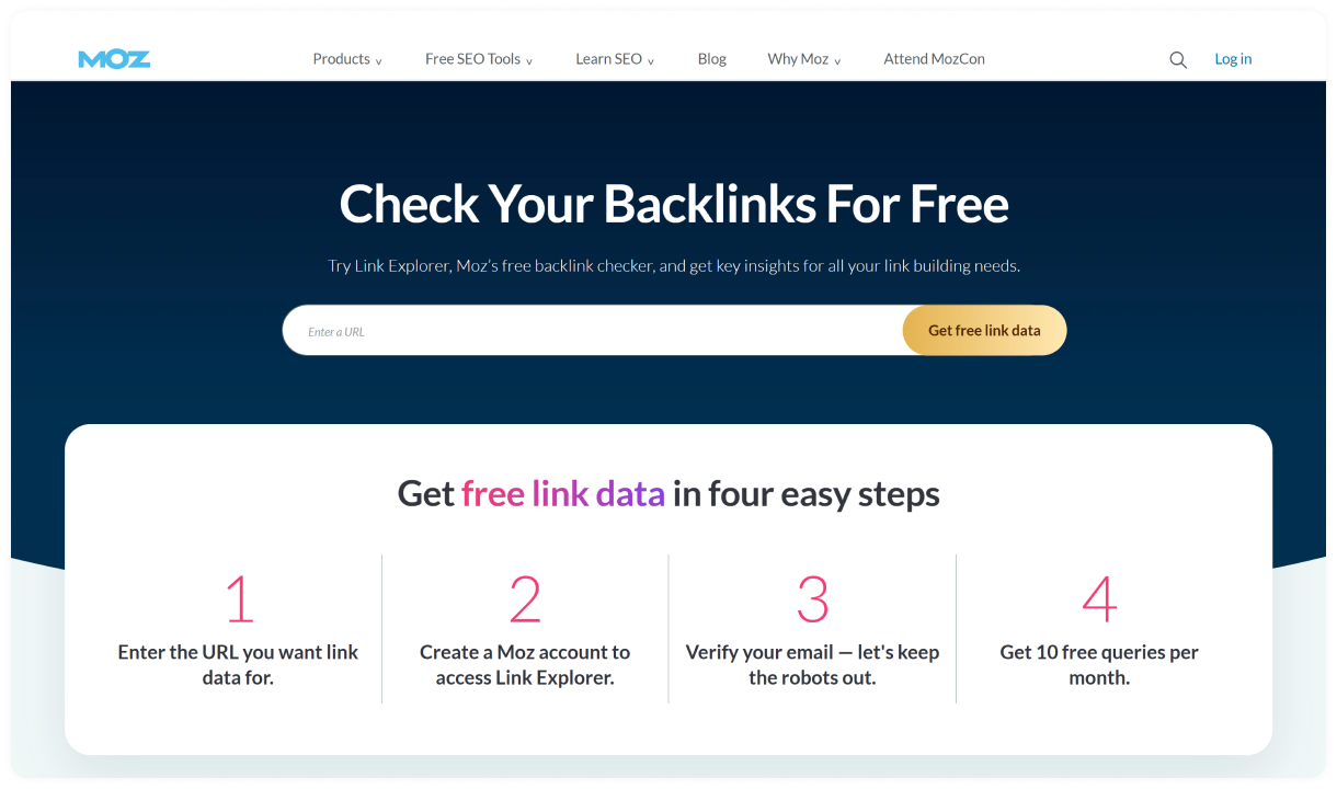 Herramienta gratuita Moz Link Explorer para comprobar backlinks