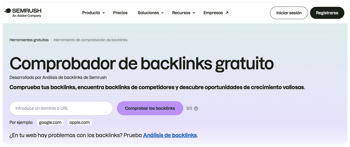 Comprobador de backlinks gratuito de Semrush en español