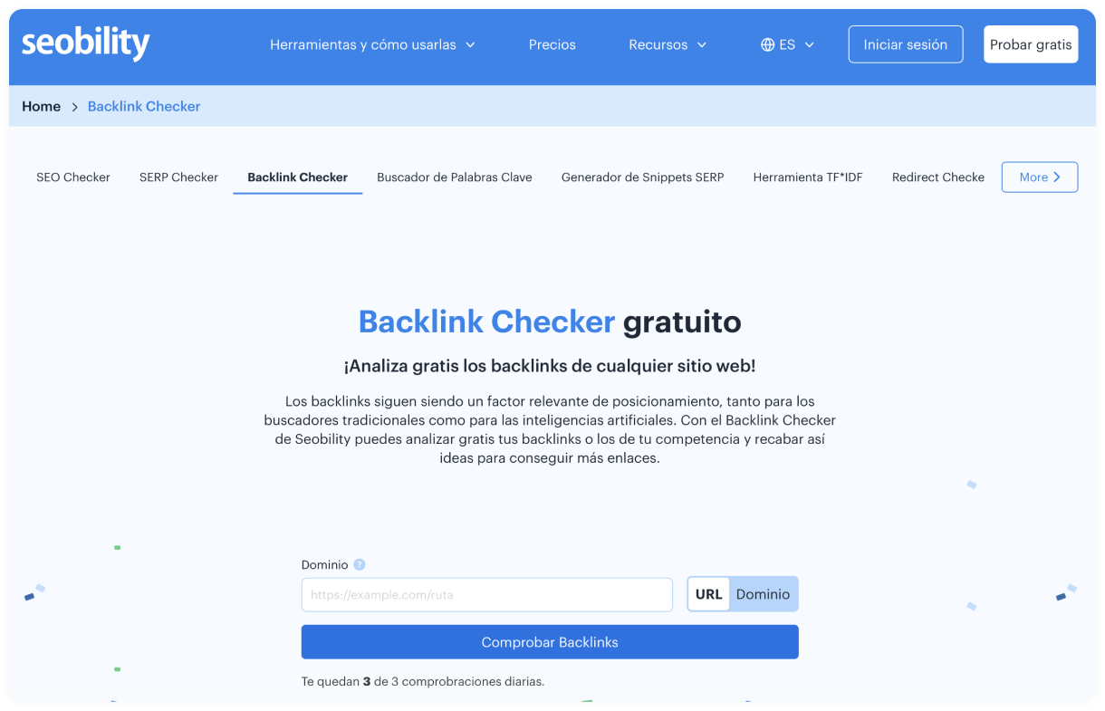 Backlink Checker gratuito de Seobility en español