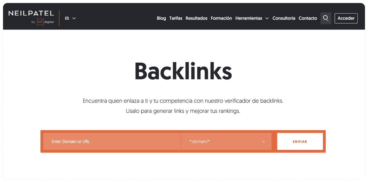 Verificador de backlinks gratuito de Ubersuggest en español