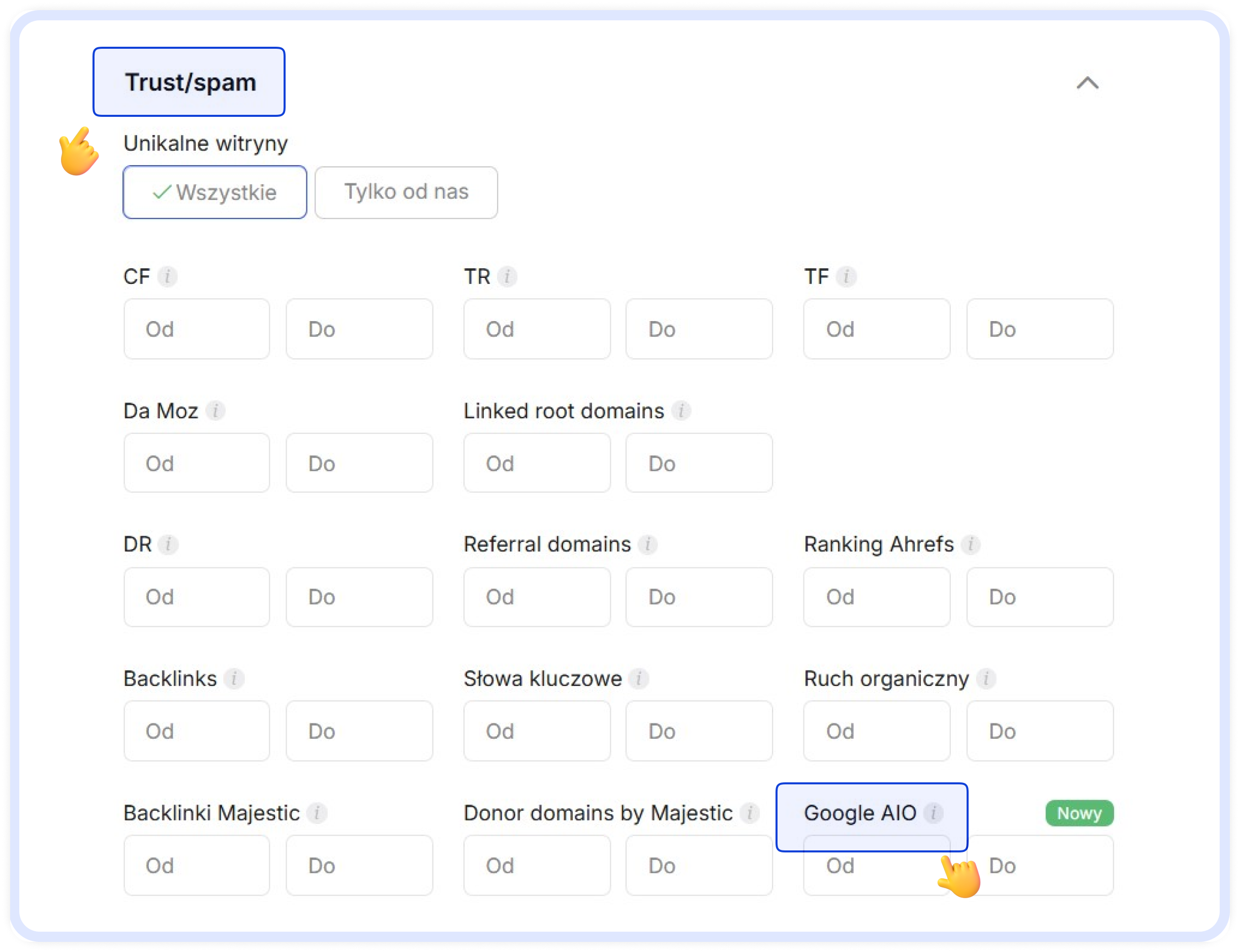 Jak włączyć filtrowanie według Google AI Overviews w katalogu Collaborator